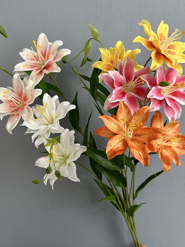 2 heads double petal small lily artificial flower 5 colors display, 70cm silk lily stem for wedding home decor