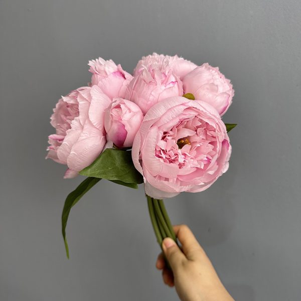 Blush pink artificial luoyang peony bouquet, 7 heads silk faux peony bunch closeup Blush pink artificial luoyang peony bouquet, 7 heads silk faux peony bunch closeup