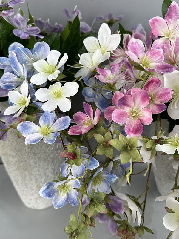 Multi color artificial jasmine flower stems, orange yellow white pink purple blue silk fake jasmine display