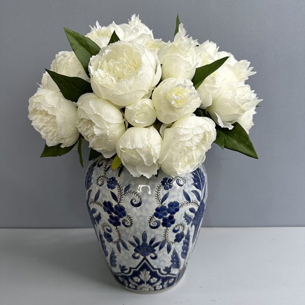 White artificial luoyang peony bouquet, realistic silk peony flower bunch White artificial luoyang peony bouquet, realistic silk peony flower bunch