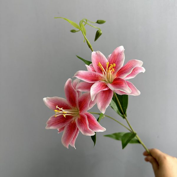 Hot pink double petal small lily artificial silk flower stem for wedding decor