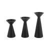 matte-black-conical-candle-holder-set-white-background Set of 3 matte black conical iron pillar candle holders, white background product shot