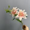 Pink splash double petal small lily silk flower stem, spotted faux lily bloom close up