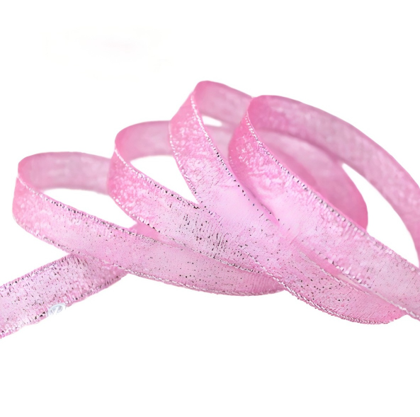 Pink metallic glitter sheer organza ribbon, translucent sparkly ribbon for gift bows and floral decoration