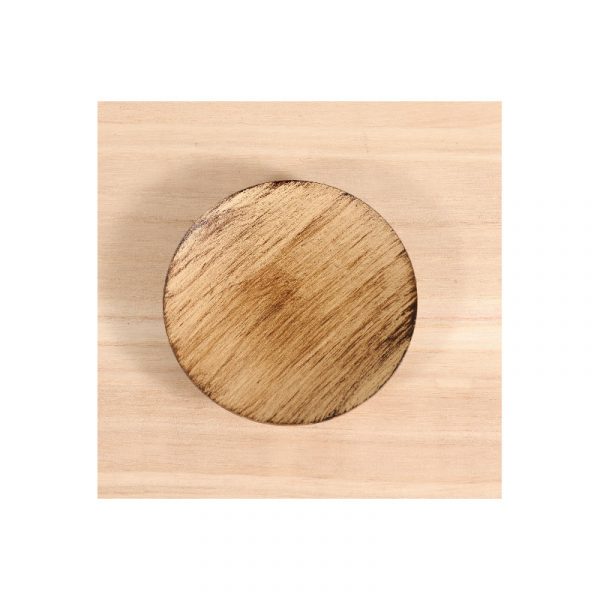 Top view of antique wood grain metal pillar candle tray, vintage wax catcher plate
