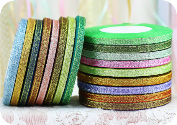 Assorted colors metallic glitter sheer organza ribbon rolls, multi-color sparkly craft ribbon for wedding and party decor