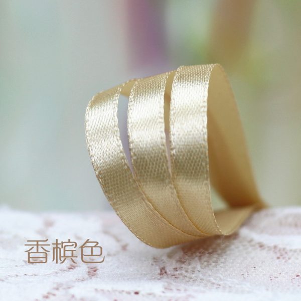 champagne solid glossy satin ribbon 1cm, double face polyester ribbon for wedding decor