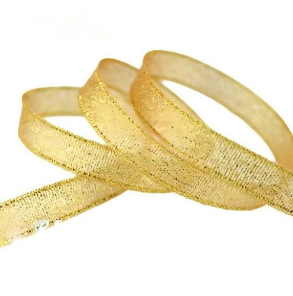 Gold metallic glitter sheer organza ribbon, shimmer sheer ribbon for wedding, birthday and elegant gift packaging