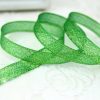Green metallic glitter sheer organza ribbon, translucent sparkly ribbon for holiday gift wrapping