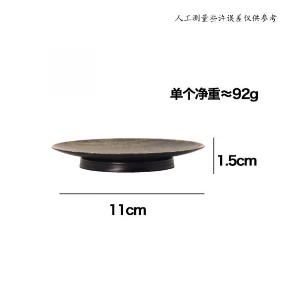 11cm round metal pillar candle tray size diagram, side profile view