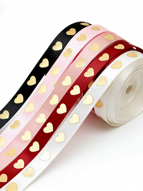 1CM Love Gold Stamping Ribbons for Bouquets Gift Packaging Paper Flowers Bows