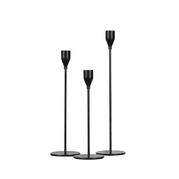 Black iron taper candle holder set of 3 mixed height modern candlestick for home wedding table decor Black iron taper candle holder set of 3 mixed height modern candlestick for home wedding table decor