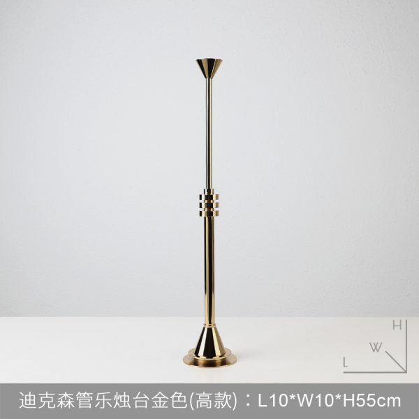 Tall gold polished metal taper candlestick, Dickson tube design, 55cm height