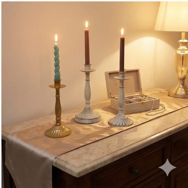 intage american style single stem metal taper candle holder glossy gold distressed white candlestick for wedding home & holiday decor