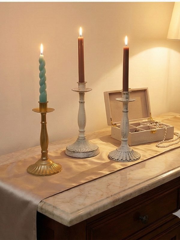 intage american style single stem metal taper candle holder glossy gold distressed white candlestick for wedding home & holiday decor