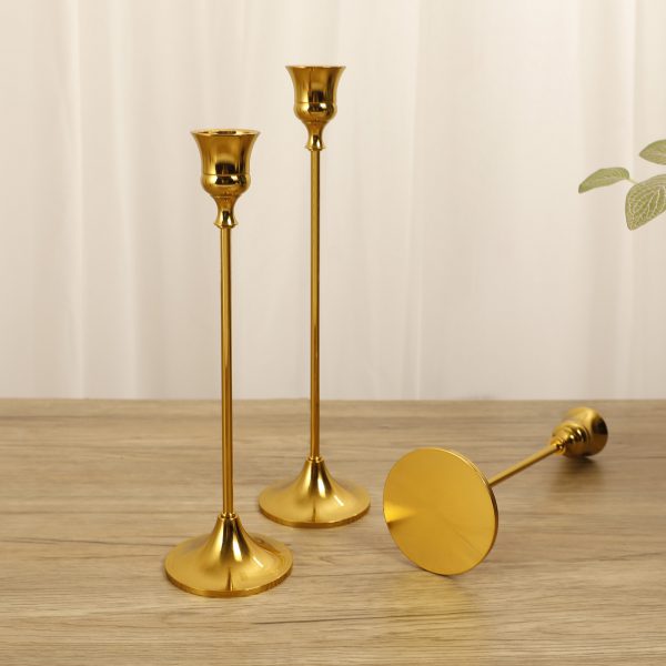Vintage flared base metal taper candle holder set of 3 mixed height glossy gold matte black candlestick for wedding table home decor