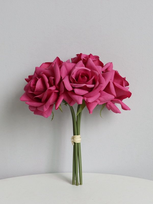 NK-RSS623023 5 heads real touch curled rose bouquet, rose red moisturizing silk faux rose for wedding table decor