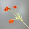 Orange flocked iceland poppy artificial silk flower stem, rustic faux poppy for wedding decor