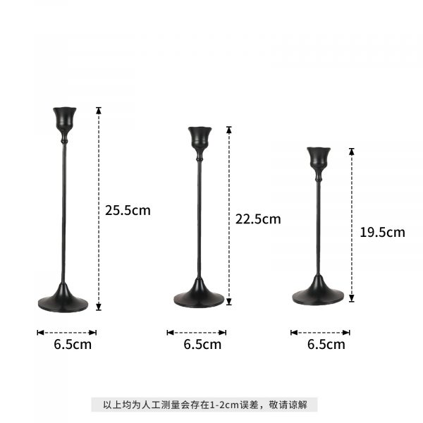 Vintage iron black taper candle holder set of 3 mixed height candlestick for wedding table home decor