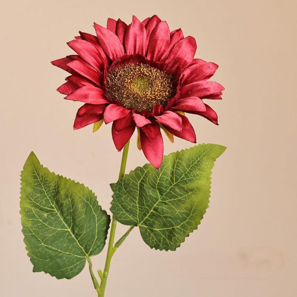 burgundy red artificial sunflower for home wedding decor &floral-arrangement
