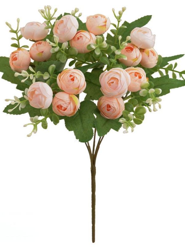 Champagne-15-head silk tea bud bouquet, 30cm artificial mini tea rose for wedding arrangements.