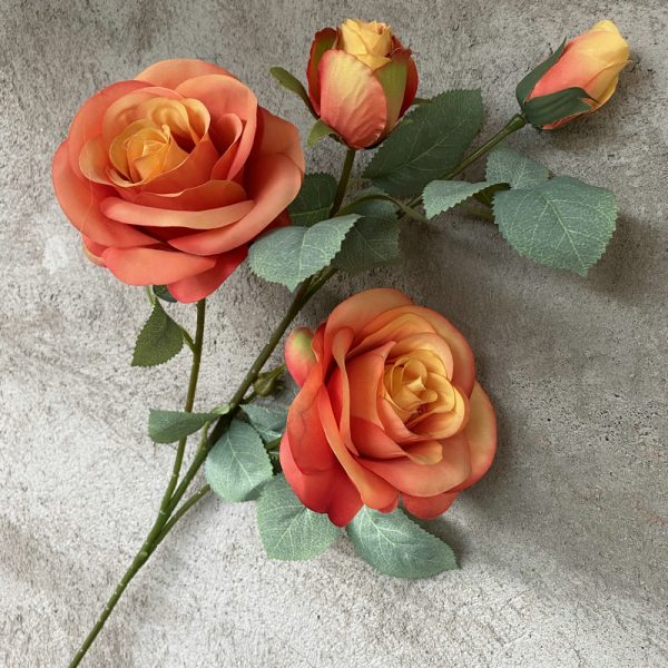 Orange real touch faux rose for wedding home decor