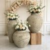 Vintage-rustic-gold-speckled-iron-floor-vase-set-faux-ceramic-texture-for-wedding-hotel-home-floral-decor