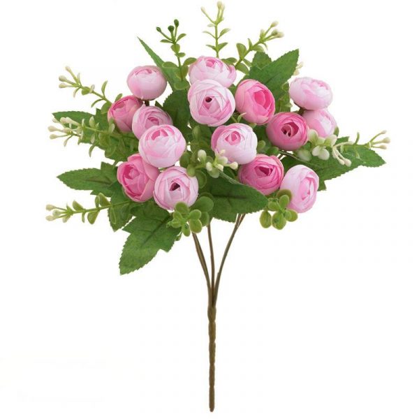 pink silk artificial mini rose buds bouquet 15 stems fake small rose flower bunch for wedding table decor