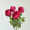 Fuchsia real touch moisturized rose bud bunch, oil cloth silk artificial rose stem