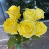 Bright yellow real touch moisturized artificial rose bud bunch, silk oil cloth faux rose flower